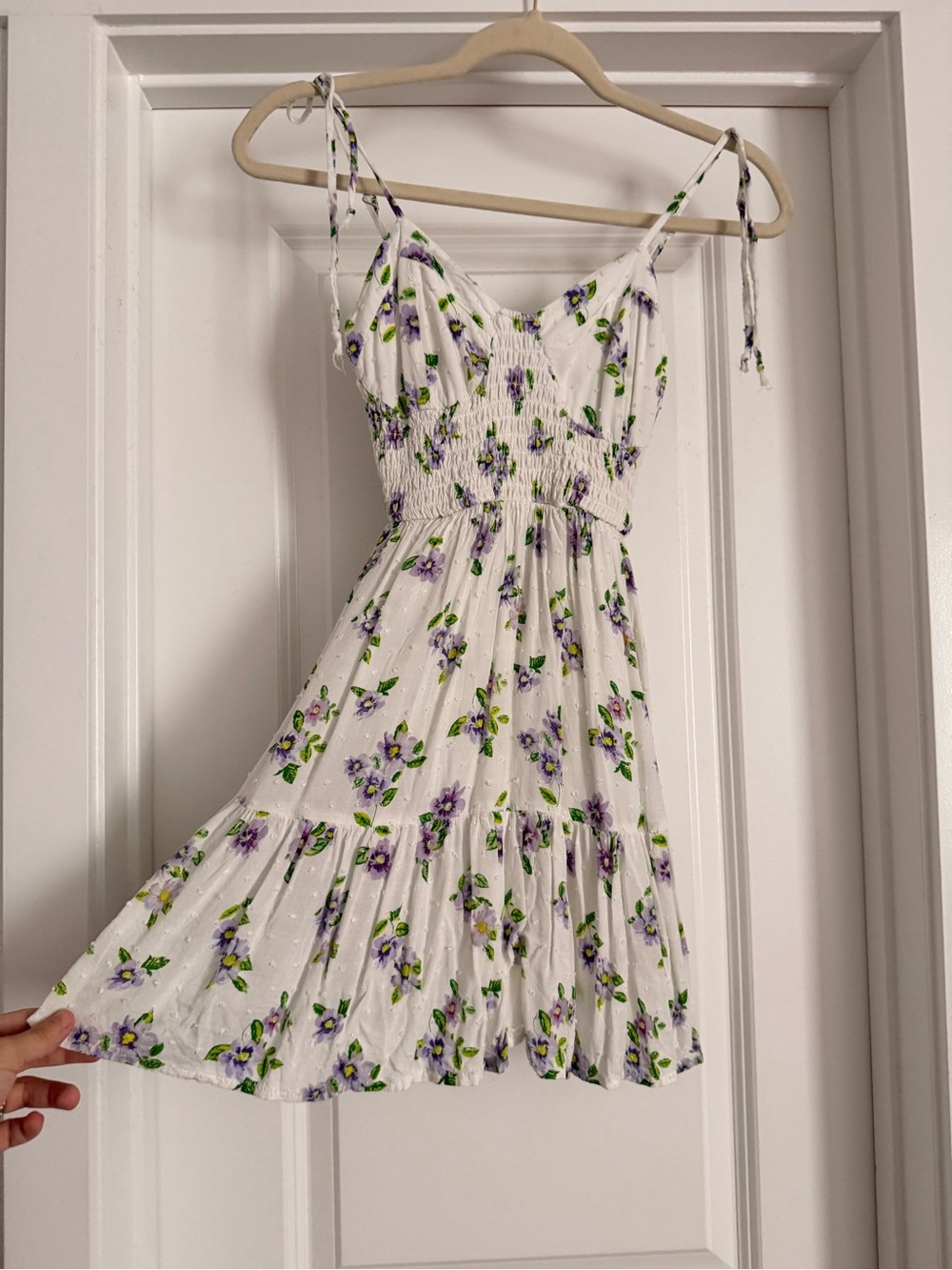 Wild Fable White Mini Dress with Purple Floral Print